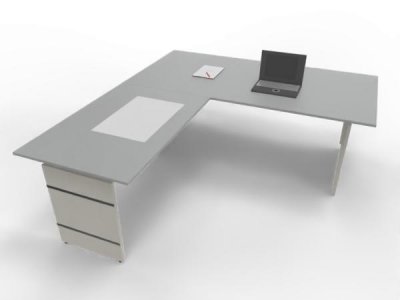 Winkelschreibtisch Form4 Wangengestell 200x220cm Tischplatten Lichtgrau